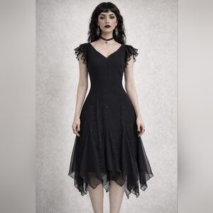 Vintage Dressbarn Dress Beaded Fairycore Whimsigoth Handkerchie Ruffled Sleeves